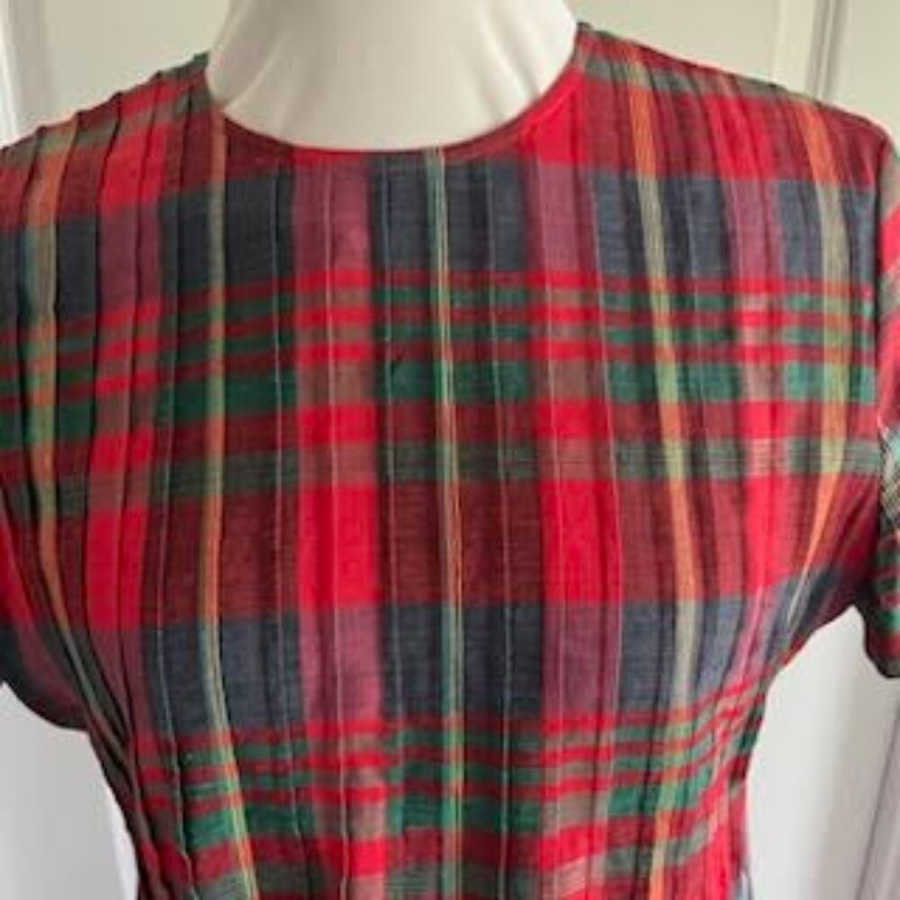 VTG 90's Linen Cotton Positive Attitude DartedPlaid Maxi Dress Women's 12 - Picture 2 of 9